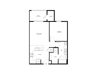 Northside at the Woodlands One Bedroom One Bathroom A2 Floor Plan