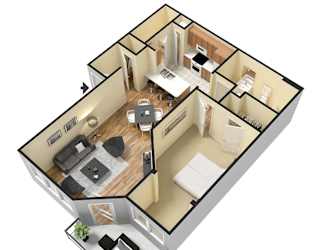 Villas at Meadow Springs 1x1 C 3D Floor Plan