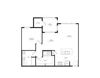 Northside at the Woodlands One Bedroom One Bathroom A5 Floor Plan