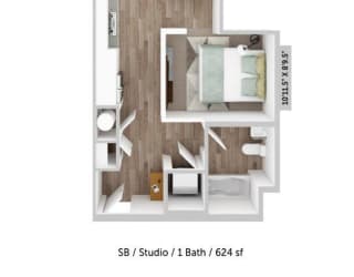 Alton Jefferson Park Studio B Floor Plan at Alton Jefferson Park, Denver, 80211