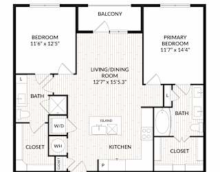 Aura Main Street New Apartments in Lewisville, Texas B2 Floor Plan