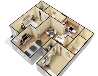 Villas at Meadow Springs 2x2 B 3D Floor Plan