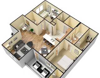Villas at Meadow Springs 2x2 D 3D Floor Plan