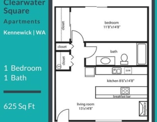 Clearwater Square Apartments 1x1 Floor Plan