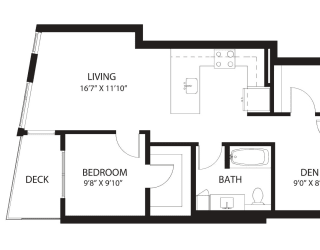 Vela Apartments D1 with Den Floor Plan