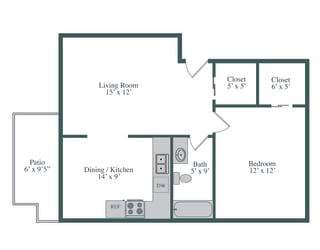 Fox Pointe Apartments 1x1 Floor Plan