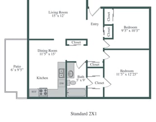 Fox Pointe Apartments 2x1 Floor Plan