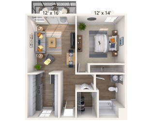 Hudson at Highline Apartments in Denver, Colorado One Bedroom Floor Plan