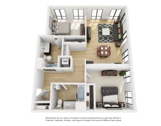 LL Hawkins 2 Bed 2 Bath B Floor Plan