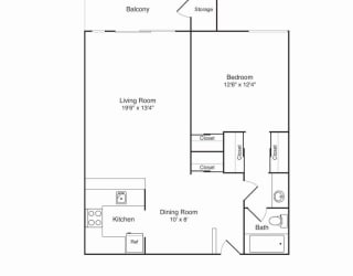 Northridge Apartments 1x1 Floor Plan