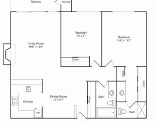 Northridge Apartments 2x2 Floor Plan