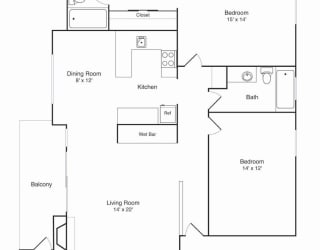 Northridge Apartments 2x2 B Floor Plan