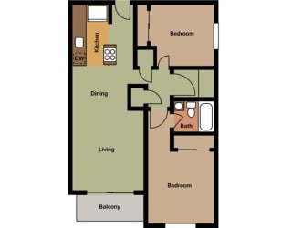 Luxe at Meridian Apartments 2x2 A Floor Plan