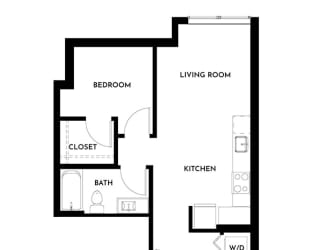 Gridline Apartments in Seattle, Washington 1x1 0.F Floor Plan