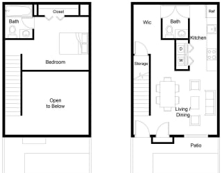 a floor plan of a small house with a bedroom and a living room