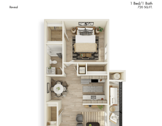 Reveal 3D Floor Plan 1 Bed 1 Bath 720sf