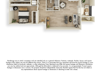 Reveal 3D Floor Plan 2 Bed 2 Bath 1004sf