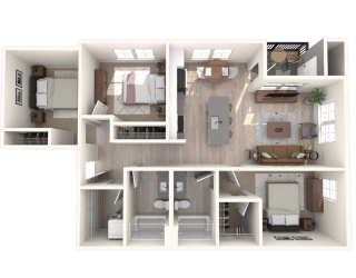 South Ridge Apartments West 3 Bed B Floor Plan