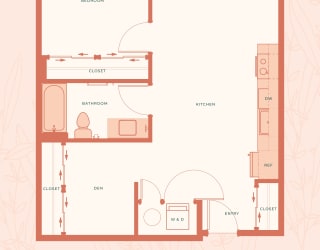 The Warren in Spokane, WA One Bedroom with Den B Floor Plan