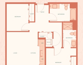 The Warren in Spokane, WA Two Bedroom Two Bathroom B Floor Plan
