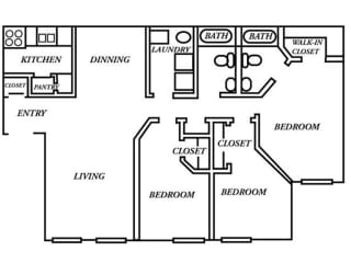 Holladay Hills Apartments 3x2 Floor Plan