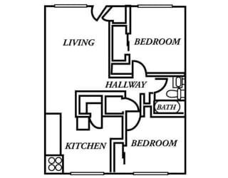 Holladay Hills Apartments 2x1 Floor Plan