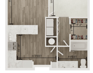 one bedroom one bath floor plan D at The Apex at CityPlace, Kansas, 66210