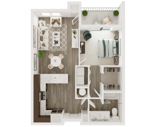 one bedroom one bath floor plan at The Apex at CityPlace, Overland Park