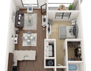 1 bed 1 bath floor plan E at The Residences at Galleria, Overland Park, 66211