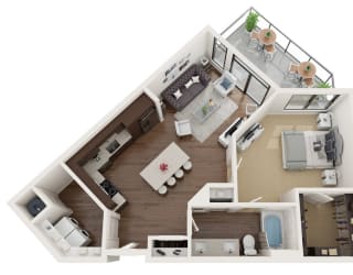 1 bed 1 bath floor plan G at The Residences at Galleria, Overland Park, Kansas