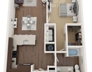 1 bed 1 bath floor plan I at The Residences at Galleria, Overland Park