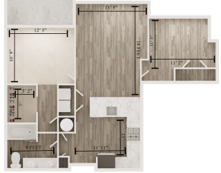 one bedroom one bath floor plan G at The Apex at CityPlace, Overland Park, Kansas