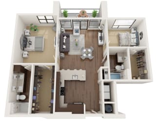 2 bedroom 2 bathroom Floor plan A at The Residences at Galleria, Kansas