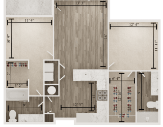 2 bedroom 2 bathroom floor plan F at The Apex at CityPlace, Kansas, 66210