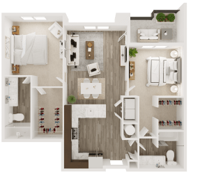 2 bed 2 bath floor plan A at The Apex at CityPlace, Overland Park, Kansas