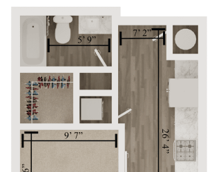 Studio 1 bath floor plan D at The Apex at CityPlace, Overland Park, 66210
