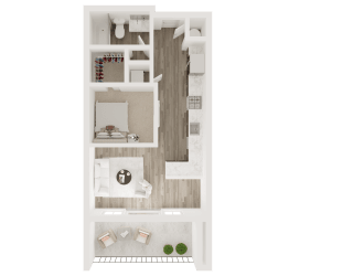 Studio 1 bath floor plan A at The Apex at CityPlace, Overland Park, KS