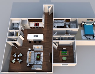 Pessoa floor plan showing a 1 bedroom apartment with a den  at EdgeWater at City Center, Lenexa, Kansas