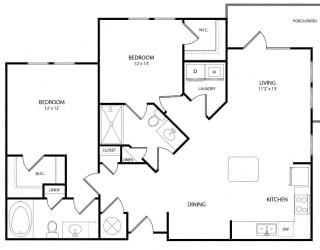 The Maple 2 Bed 2  Bath Floor Plan at The Crest at Laurel Canyon, Canton, GA