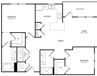 The Hawthorne 2 Bed  2 Bath Floor Plan at The Crest at Laurel Canyon, Canton