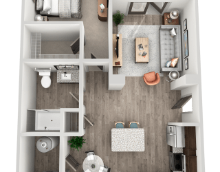 1 bedroom 1 bath A2 Floor Plan at The Crest at South Point, Georgia