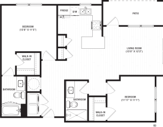 2 Bedroom 2 Bathroom Floor Plan B at The Crest at Acworth, Acworth, GA, 30102