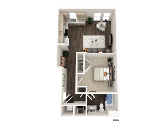 1 bedroom 1 bathroom Studio Floor Plan at The Crest at Acworth, Georgia, 30102