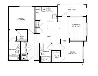 2 bedroom 2 bath B3 Floor Plan at The Crest at South Point, McDonough Georgia