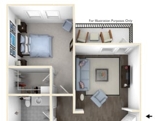 The Cypress 1 Bedroom 1 Bath Floor Plan at The Crest at Laurel Canyon, Canton
