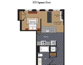 S1 Floor Plan with  575 sq ft at The Millennium, Arlington