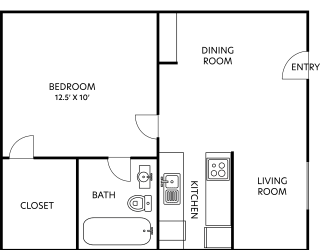 a floor plan of a 1 bedroom apartment