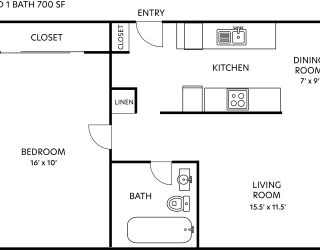 a floor plan of a small house with a kitchen and a living room