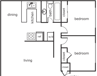 Floor Plan 2 Bed 1 Bath
