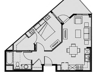Unit 1.2 1 Bed 1 Bath 586 sq ft